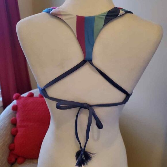 Multicolor Stripe tie back bikini top M - Picture 7 of 8
